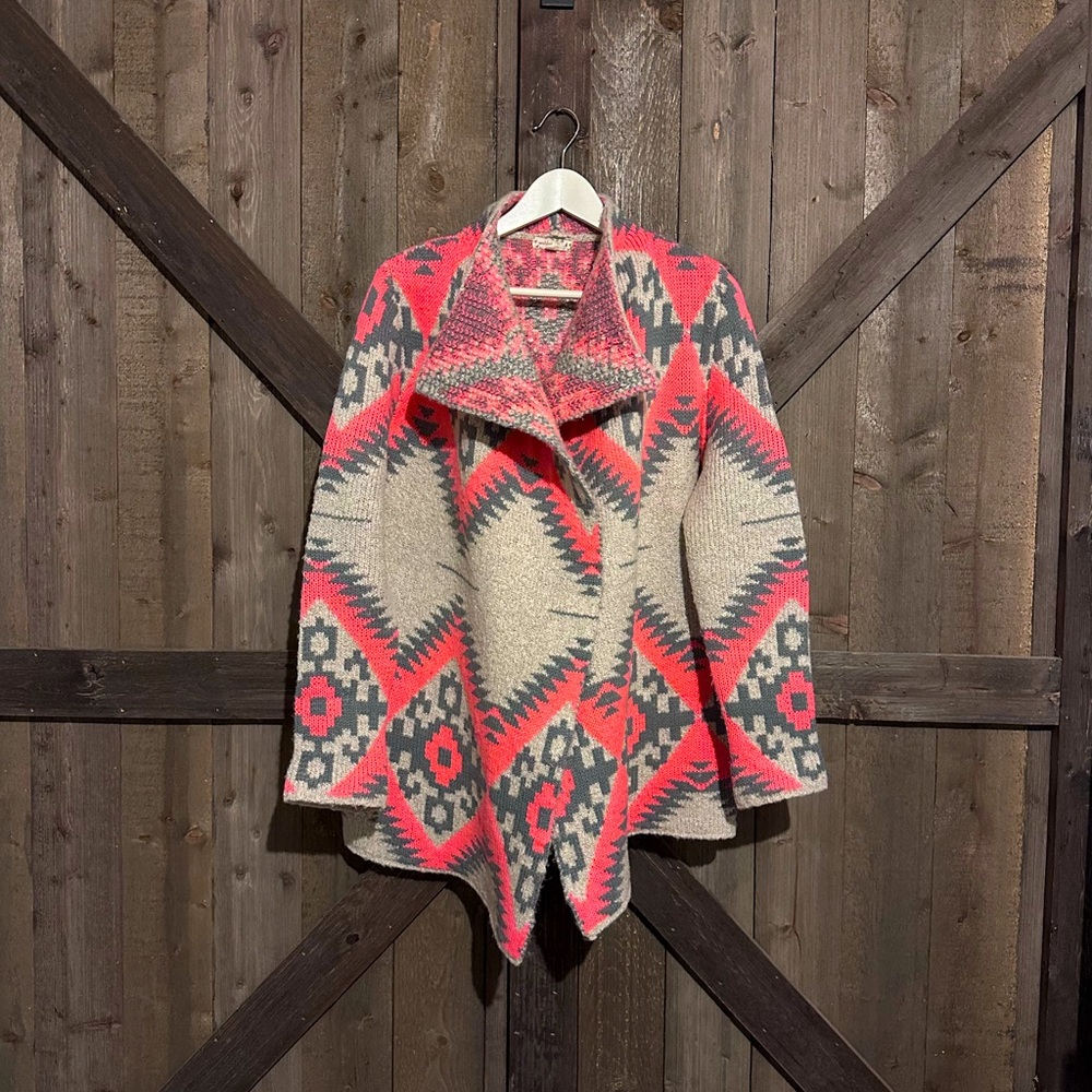 Sweater Cardigan Neon Aztec Pattern EUC